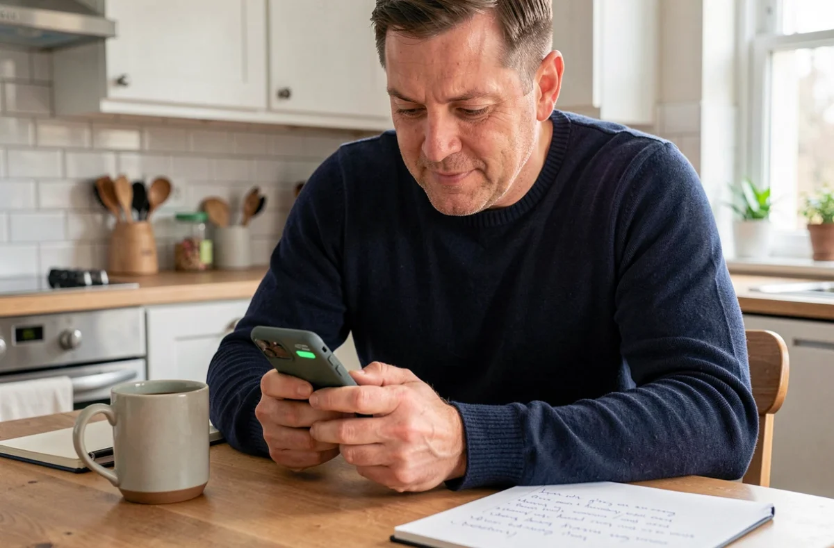 Homme à domicile consultant son compte CPF sur smartphone pour une formation professionnelle